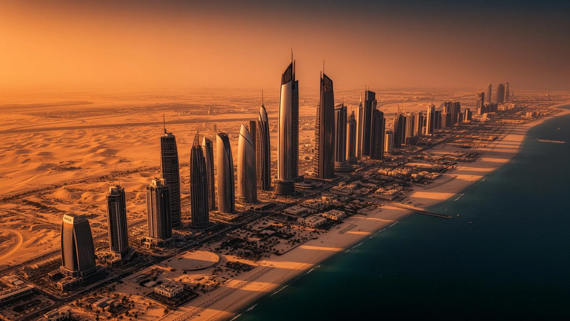 Qatar skyline at golden hour